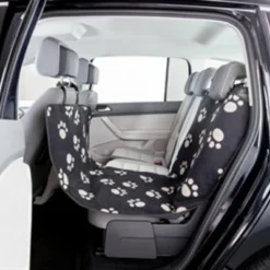 Trixie Trixie Autodeken Pootprint Nylon / Fleece Zwart / Beige