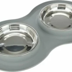 Trixie Trixie Voerbak / Waterbak Dubbel Siliconen / Rvs Grijs -Trixie Verkoopwinkel trixie trixie voerbak waterbak dubbel siliconen rv 3