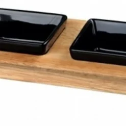 Trixie Trixie Voerset Keramiek Met Houten Onderstel Zwart